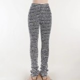 Women's Knitting Striped Sexy High Waist Tight Fitting Pants Trousers