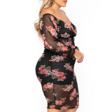 Plus Size Women's Spring Summer Style Chic Slim Printed Ress