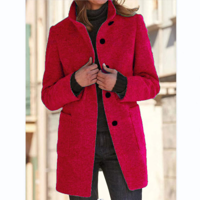 Autumn And Winter Women's Retro Solid Color Button Stand Collar Jacket