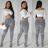 Women's Knitting Striped Sexy High Waist Tight Fitting Pants Trousers