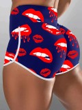 Plus Size Casual Red Lip Print Shorts