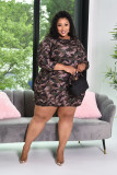 Plus Size Women's Camo Print Casual Fashion Round Neck Pockets Dress