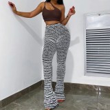 Women's Knitting Striped Sexy High Waist Tight Fitting Pants Trousers