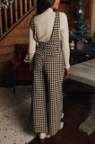 Women printed plaid loose wide leg overalls