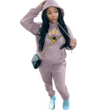 Autumn And Winter Fleece Hooded Hoodies Trousers Casual Sports Two Piece Tracksuit