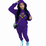 Autumn And Winter Fleece Hooded Hoodies Trousers Casual Sports Two Piece Tracksuit