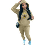 Autumn And Winter Fleece Hooded Hoodies Trousers Casual Sports Two Piece Tracksuit