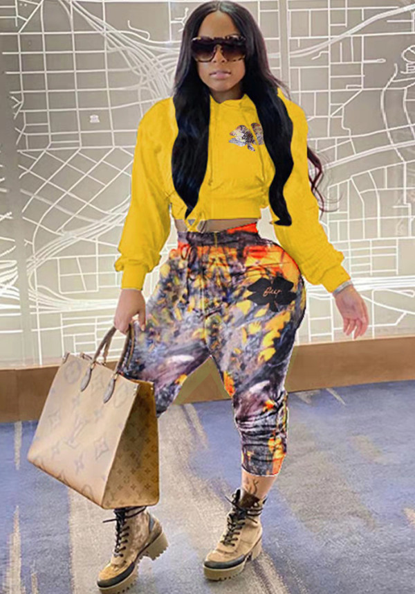 Women's Fashion Positioning Print Hoodies Pants Two-Piece Set