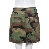 Women's Summer Camo Pocket Tassel Hollow Trendy Skirt