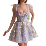 Women's Fashion Flower Embroidery Sexy Strap Bodycon Dress