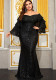 Women's Plus Size Cocktail Party Evening Dress Long Sleeve Sequined Off Shoulder Chic Mermaid Dress