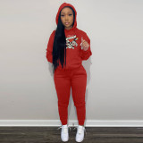 Women Casual Street Pirate Skull Print Hoodies and Pant Two-piece Set