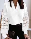 Women V-neck lace long sleeve shirt