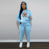 Women Casual Street Pirate Skull Print Hoodies and Pant Two-piece Set