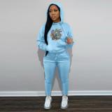 Women Casual Street Print Hoodies and Pant Two-piece Set