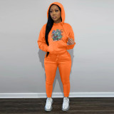 Women Casual Street Print Hoodies and Pant Two-piece Set