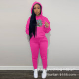 Women Casual Street Print Hoodies and Pant Two-piece Set