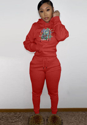 Women Casual Street Print Hoodies and Pant Two-piece Set