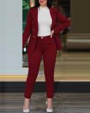 Casual Fashion Business Two Piece Blazer Pants Solid Women's Suit
