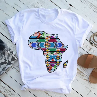 Africa Map Black Gir Printed T-Shirt Short Sleeve Women's Basic Top