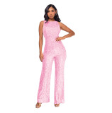 Sleeveless Sequin Round Neck Slim Fit Women's Jumpsuit