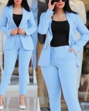 Casual Fashion Business Two Piece Blazer Pants Solid Women's Suit