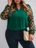 Plus Size Women's Autumn And Winter Mesh Patchwork Tops