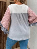 Loose Casual Plus Size Women's Printed Color Block Knitting Top