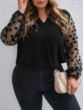 Plus Size Women's Autumn And Winter Mesh Patchwork Tops