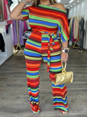 Slim Fit Fashionable Autumn And Winter Striped Jumpsuit