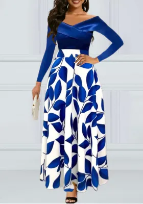Women Casual V-neck off-the-shoulder printed velvet dress