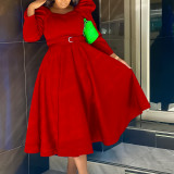 Plus Size Women Winter Puff Sleeve Formal Party Dress