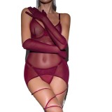 Women mesh sexy Backless See-Through straps and gloves Three-Piece sexy lingerie