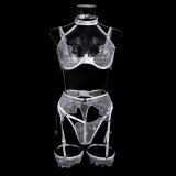 Women Halter Neck Sexy See-Through Embroidered Sexy Lingerie Four-piece Set