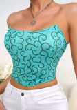 Women Sexy Print Strapless Fishbone Autumn Women Clothing Basics Top