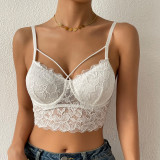 Women Summer Basic Sexy Lace See-Through Crop Backless Top