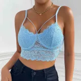 Women Summer Basic Sexy Lace See-Through Crop Backless Top