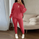 Fashion Casual Knitting Two Piece Pants Set Solid Long Sleeve Loose Sweater Trouser Suits Women's Clothing