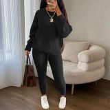 Fashion Casual Knitting Two Piece Pants Set Solid Long Sleeve Loose Sweater Trouser Suits Women's Clothing