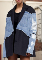 Women's Autumn Contrast Color Denim Patchwork Loose Jacket