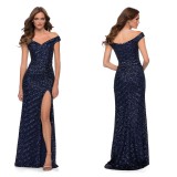 Elegant Off Shoulder Sequins Slit Evening Dress