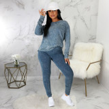 Women's Casual Fashion Casual Round Neck Long Sleeve Two-Piece Pants Set