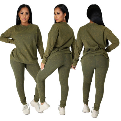 Women's Casual Fashion Casual Round Neck Long Sleeve Two-Piece Pants Set