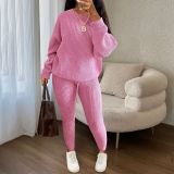 Fashion Casual Knitting Two Piece Pants Set Solid Long Sleeve Loose Sweater Trouser Suits Women's Clothing