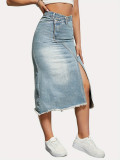 Autumn Women's Fashion Slit Patchwork Retro Denim Skirt