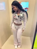 Women Autumn Casual Zipper Printed Top and Pant Two-piece Set