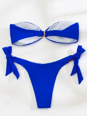 Women Strapless Blue Diamond Bikini Swimwear Sexy Two Pieces