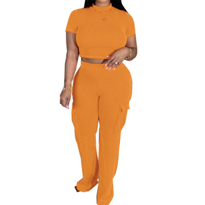 Women Casual Top and Pocket Pant Two-piece Set