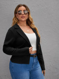 Plus Size Women Fall/Winter Turndown Collar Long Sleeve Solid Jacket