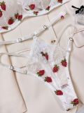 Autumn And Winter Strawberry Print See-Through Sexy Push-Up Lingerie Set